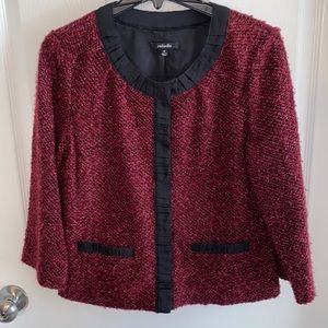 Rafaella Women’s Jacket Maroon and Black Knit Snap Closure Size 12 Crop Blazer